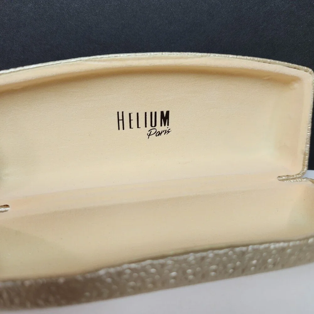 Helium Paris Hard Clamshell Eyeglasses Case Gold Textured Metallic Finish Floral